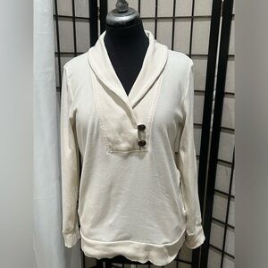 CLASSIC PREPPY Cream Shawl Collar LONG SLEEVE PULLOVER SWEATSHIRT TEE, SIZE M